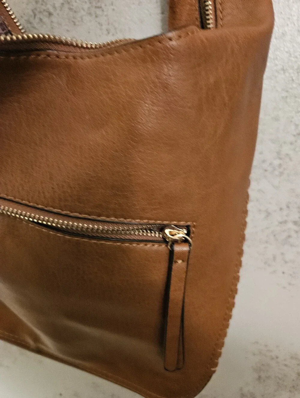 Brown Suede and leather Whipstitch Hobo Shoulder Bag